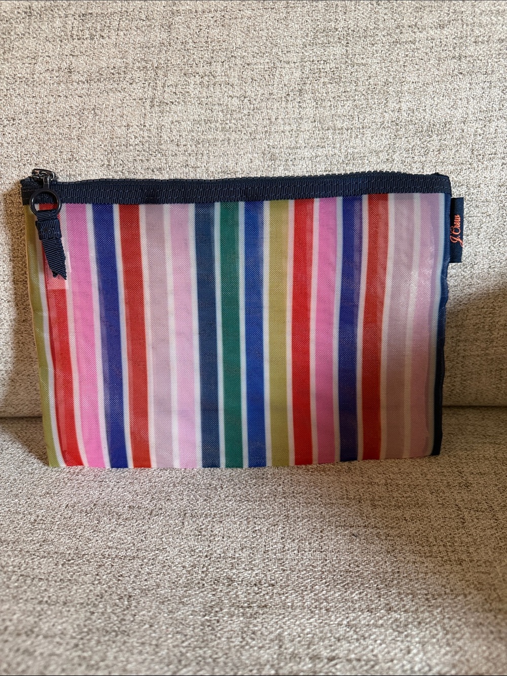 J. Crew multipurpose Mesh Striped Zip Pouch-9.75” x7” used